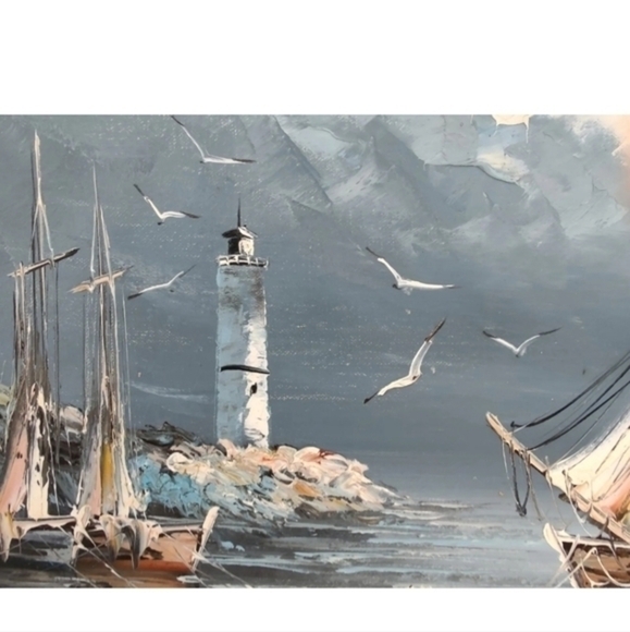 Vintage seascape oil painting, matted and framed‎ by Rikard Lindstrom - Picture 7 of 10